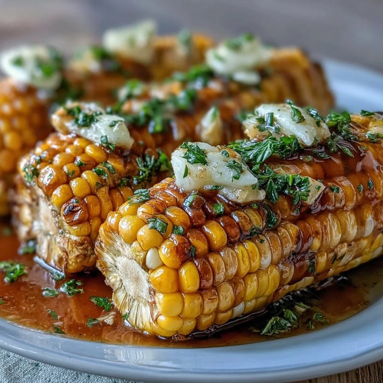 Sweet Corn on the Cob with Garlic Butter: juicy, microwave-cooked corn drizzled in melted garlic butter, a simple yet irresistible treat.