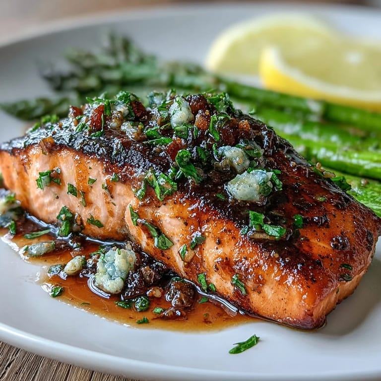 Golden pan-seared salmon with tender asparagus and fragrant garlic butter, a simple and satisfying gluten-free dinner.