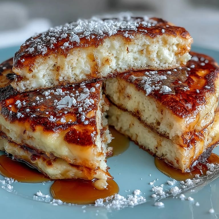 Extra fluffy ricotta pancakes infused with bright lemon zest, stacked high and dusted with powdered sugar.