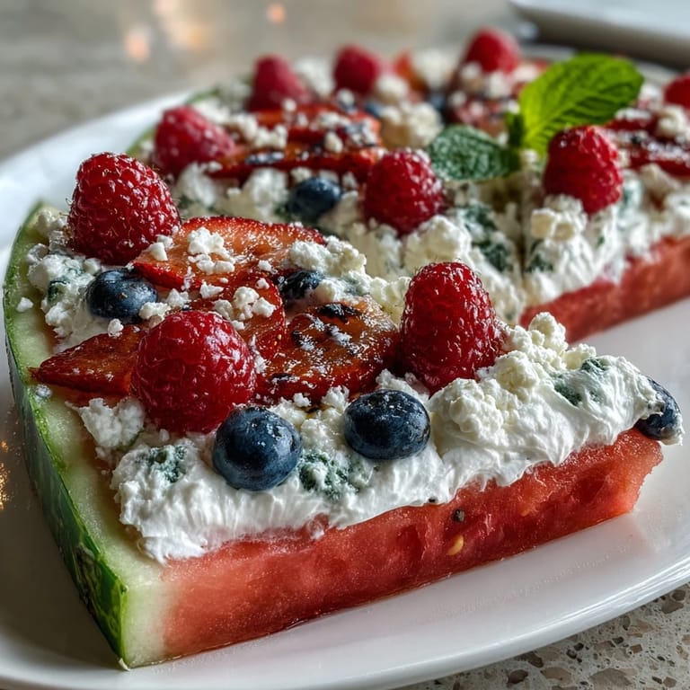 Refreshing 4th of July Watermelon Pizza, a colorful summer dessert loaded with fruit.
