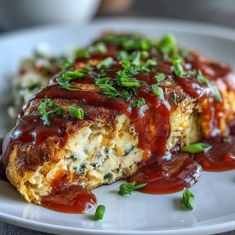 Fluffy Japanese Omurice, a delightful meal drizzled with sweet ketchup.