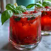 Refreshing strawberry basil mocktail with fresh fruit and herbs in a sparkling glass, perfect for summer sipping.